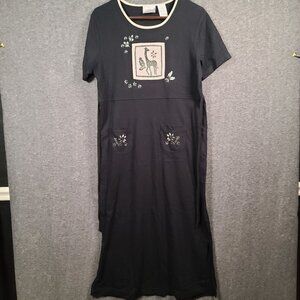 Vintage Erika Long Dress Short Sleeve Pockets Tie in Back Giraffe Print